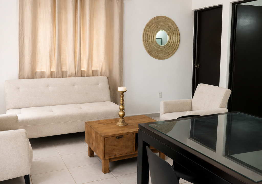 Sala departamento Alborada Puerto Morelos